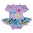 Lavender Baby Bodysuit Peacock Blue Butterfly Pettiskirt & 3D Sparkle Hot Pink Blue Yellow Butterfly Print JS4560